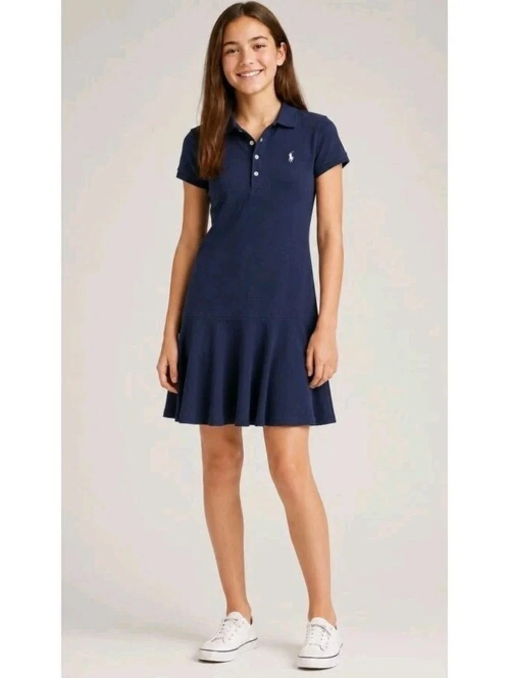 POLO Ralph Lauren Navy Blue Pique Pleated Dress L/12-14 Girls Youth NWT #C